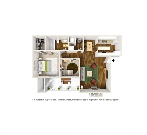 Floor plan for 2 beds, 1 bath, 801 sqft